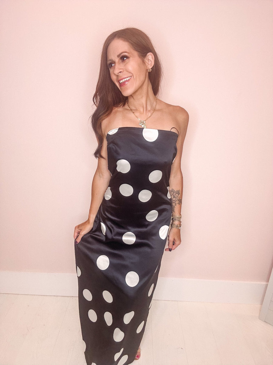 Champagne Pop Polka Dot Satin Maxi Dress Medium / Black