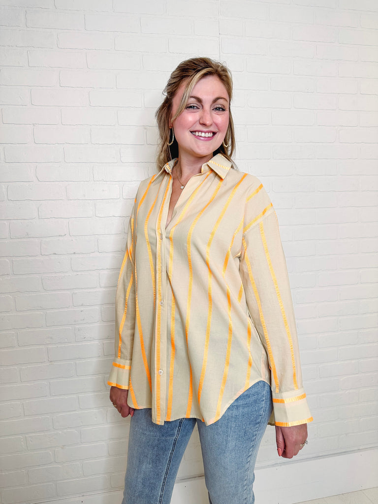 Eccentrics Boutique Shirts & Tops Glow Getter Striped Button Down Shirt