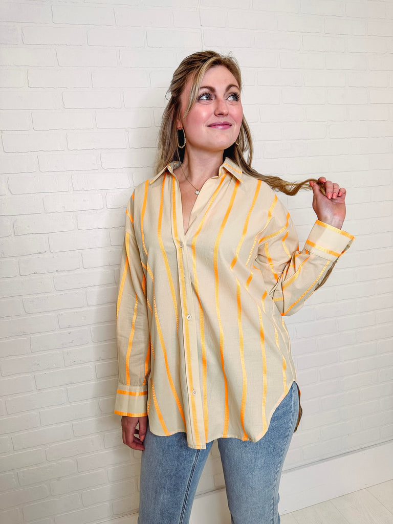 Eccentrics Boutique Shirts & Tops Glow Getter Striped Button Down Shirt