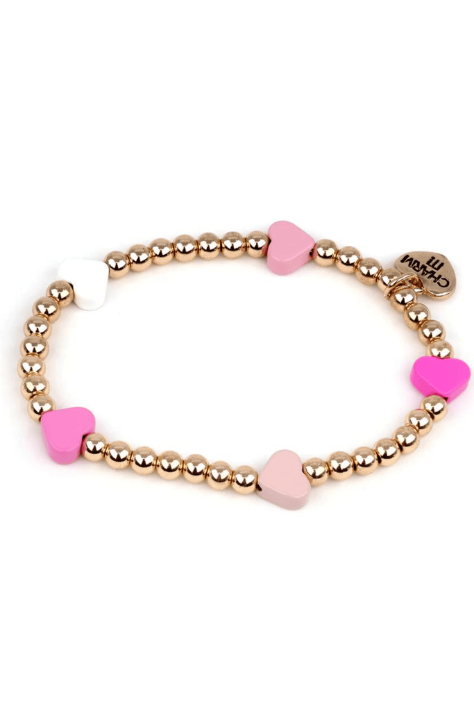 Eccentrics Boutique Jewelry Gold Bead Pink Heart Stretch Bracelet
