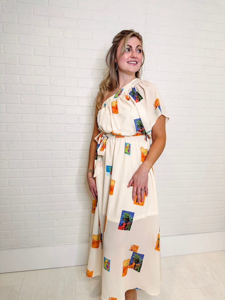 Eccentrics Boutique Dress Tropical Flame One-Shoulder Maxi Dress