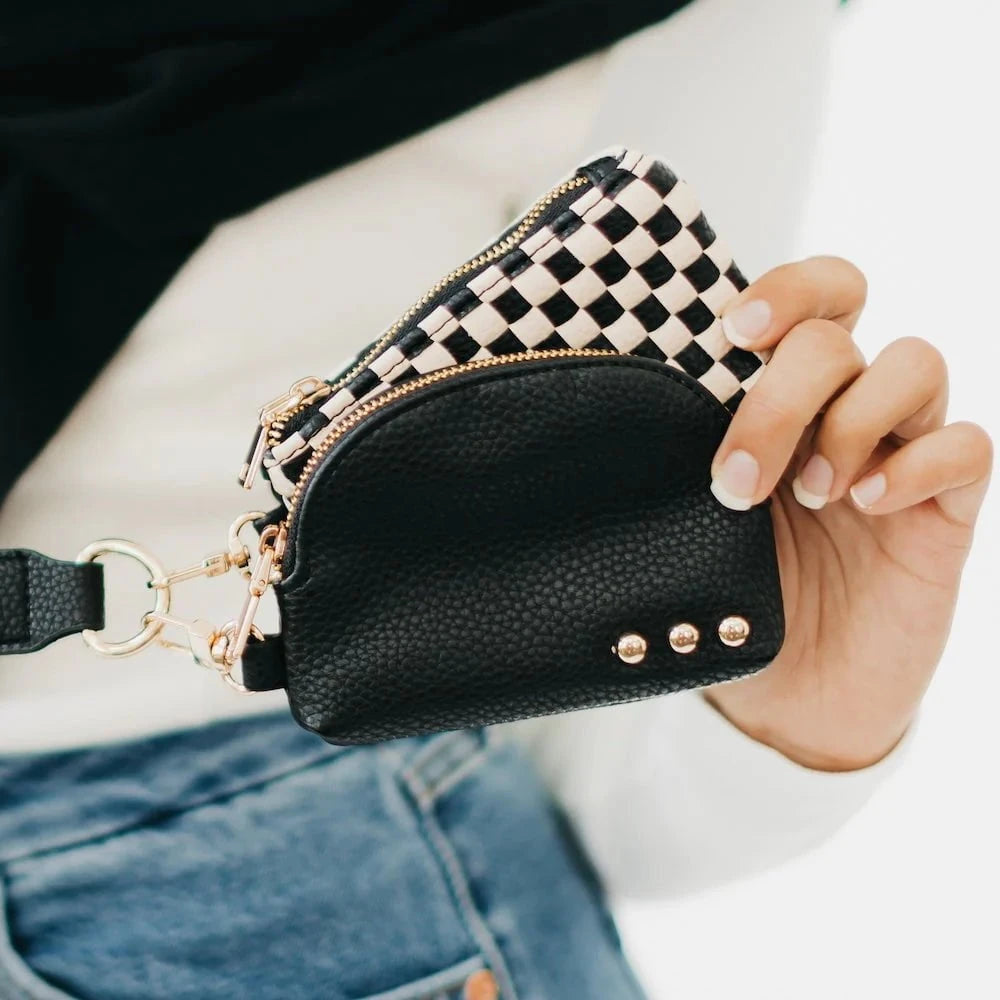 Wonderlust Woven Dual Pouch Wristlet - Tan Checkered main image 1