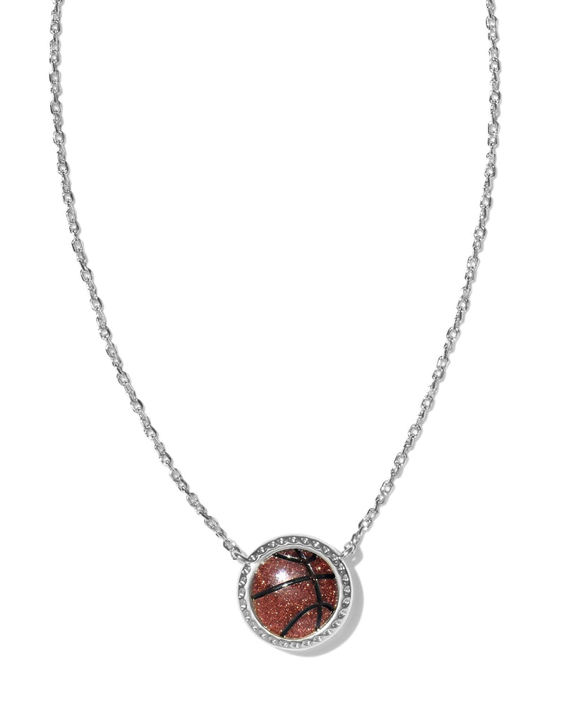 Kendra Scott Jewelry Kendra Scott Basketball Short Pendant Necklace-- Rhodium Orange Goldstone