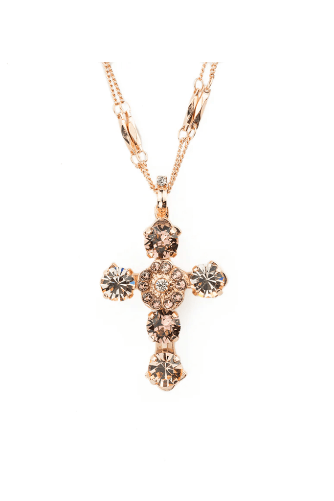 Mariana Jewelry Mariana Flower Cross Pendant-- Meadow Brown Gold