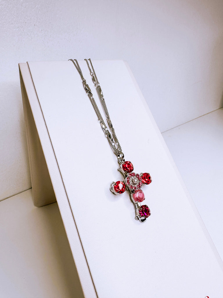 Mariana Jewelry Mariana Flower Cross Pendant-- Roxanne Rhodium