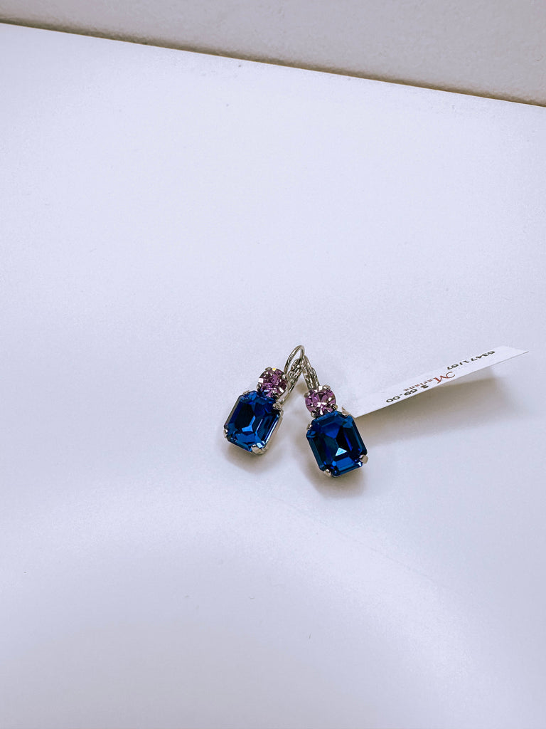 Mariana Jewelry Mariana Large Emerald Classic Leverback Earrings-- Electric Blue Rhodium