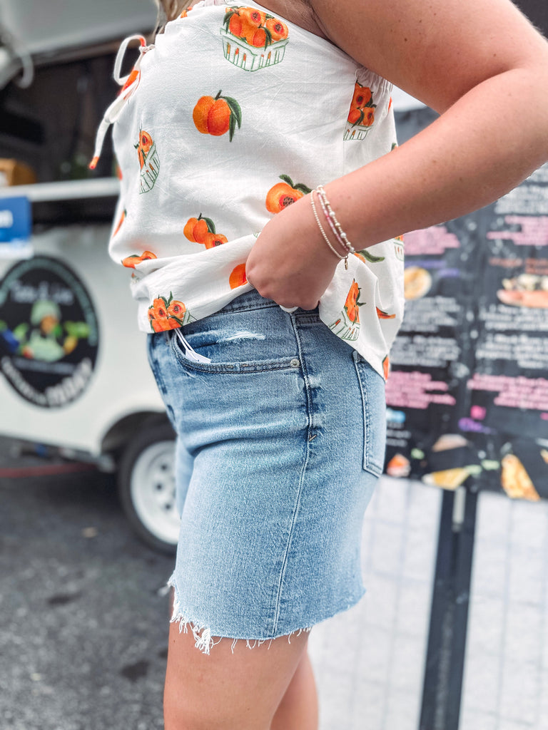 Daze Denim Shorts Sundaze High Rise Long Short-- Medium Wash