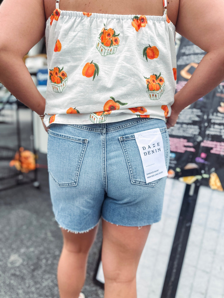 Daze Denim Shorts Sundaze High Rise Long Short-- Medium Wash