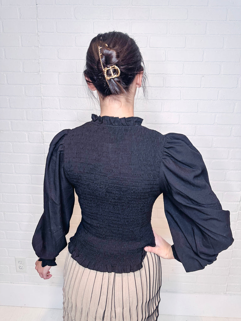 Eccentrics Boutique Shirts & Tops All I Want for Christmas Black Puff Sleeve Top