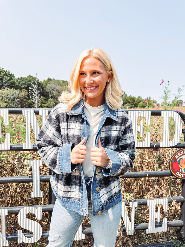 Eccentrics Boutique Jacket All the Fall Feels Plaid + Denim Jacket