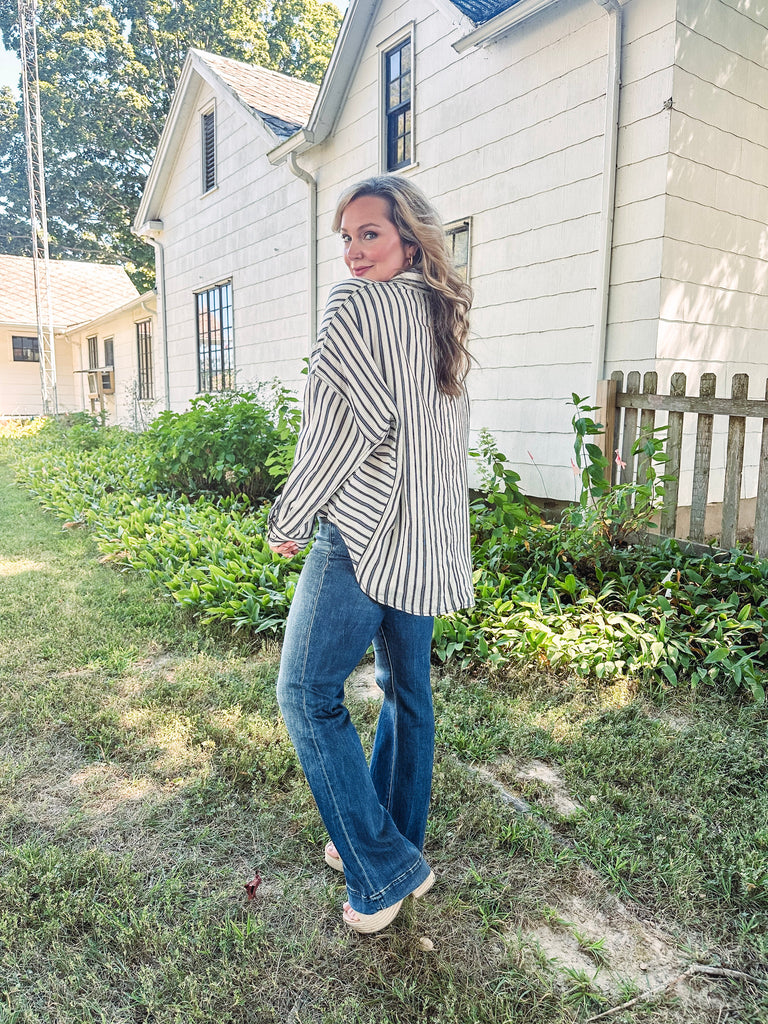 Eccentrics Boutique Shirts & Tops Angelica Striped Button Down Oversized Top