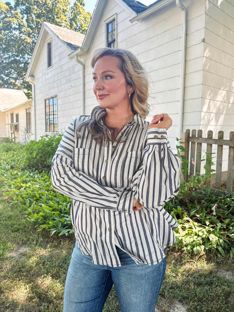 Eccentrics Boutique Shirts & Tops Angelica Striped Button Down Oversized Top