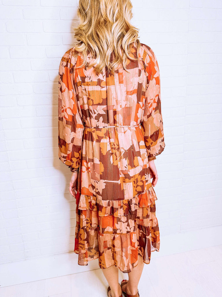 Eccentrics Boutique Dress Autumn Leaves Chiffon Midi Dress