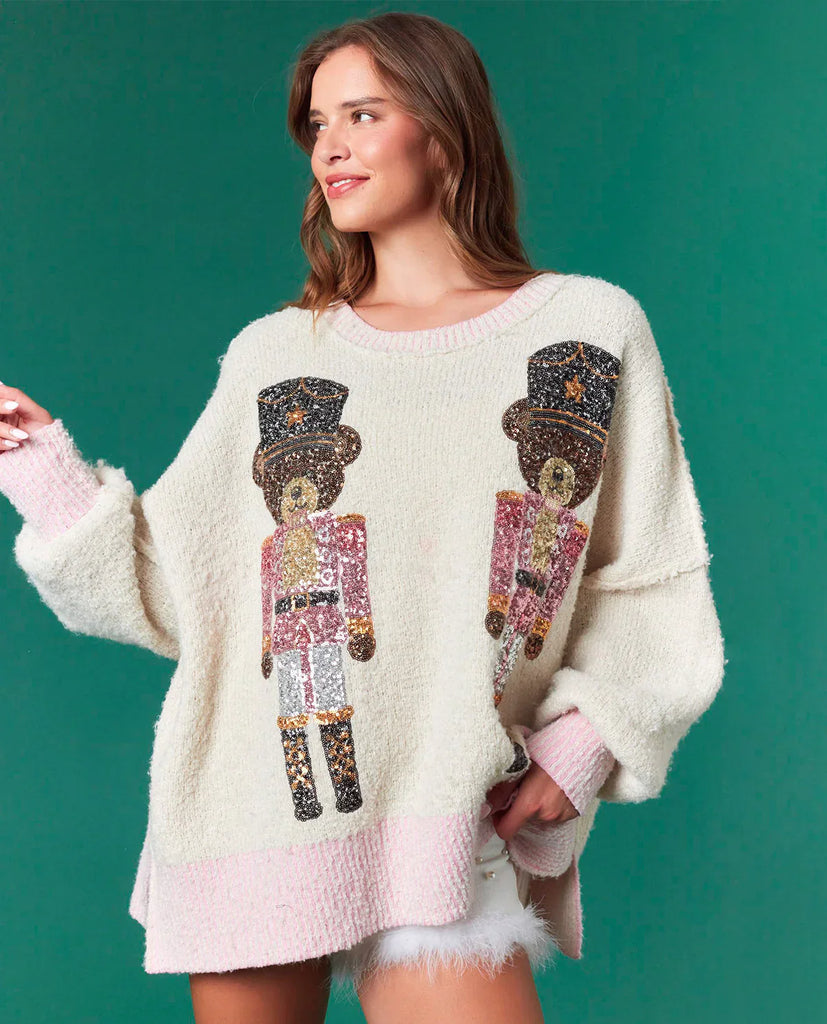 Eccentrics Boutique Sweater Bear Crakers Sequin Sweater