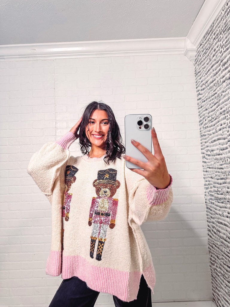 Eccentrics Boutique Sweater Bear Crakers Sequin Sweater