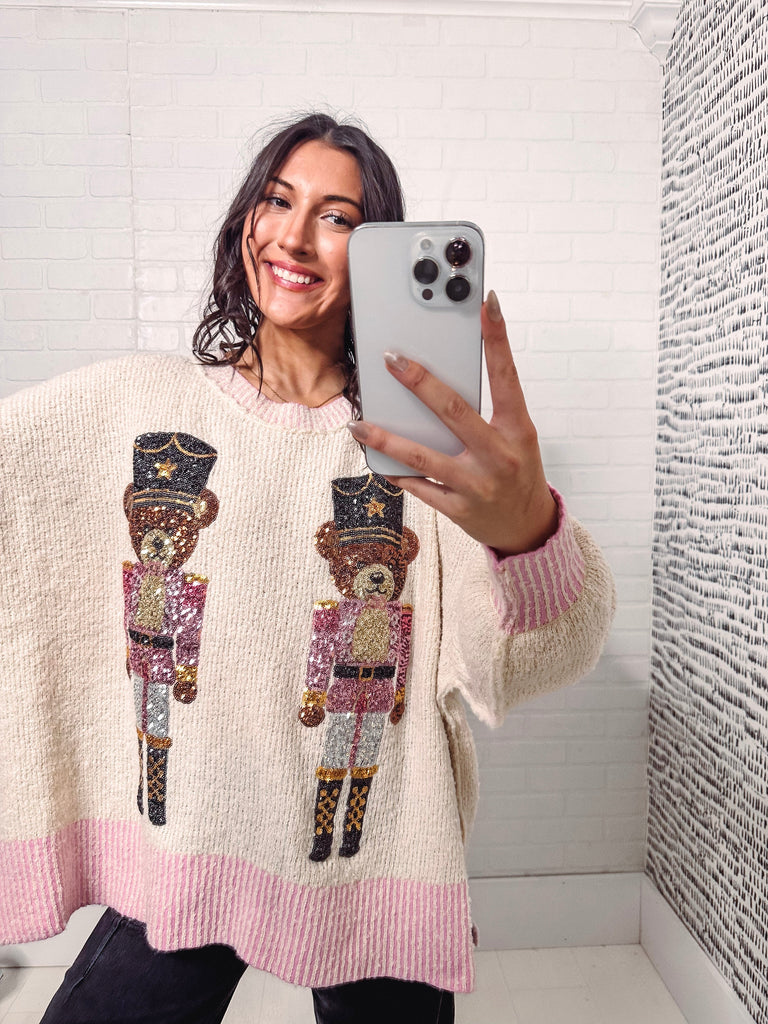 Eccentrics Boutique Sweater Bear Crakers Sequin Sweater