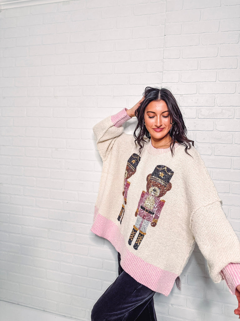 Eccentrics Boutique Sweater Bear Crakers Sequin Sweater