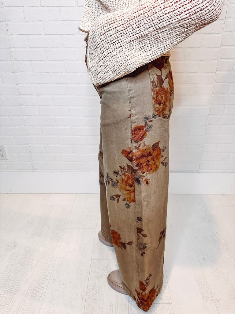 Eccentrics Boutique Denim Belle of the Fall Floral Print Wide Leg Jeans