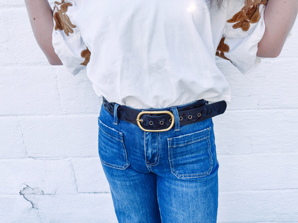 Eccentrics Boutique Belt Black Faux Leather Stitch Pattern Belt