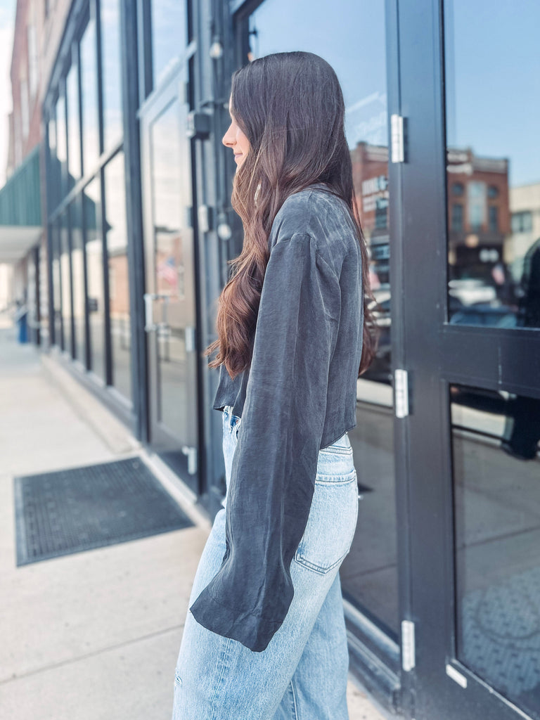 Eccentrics Boutique Shirts & Tops Bless Your Heart Faux Suede Tie Front Top