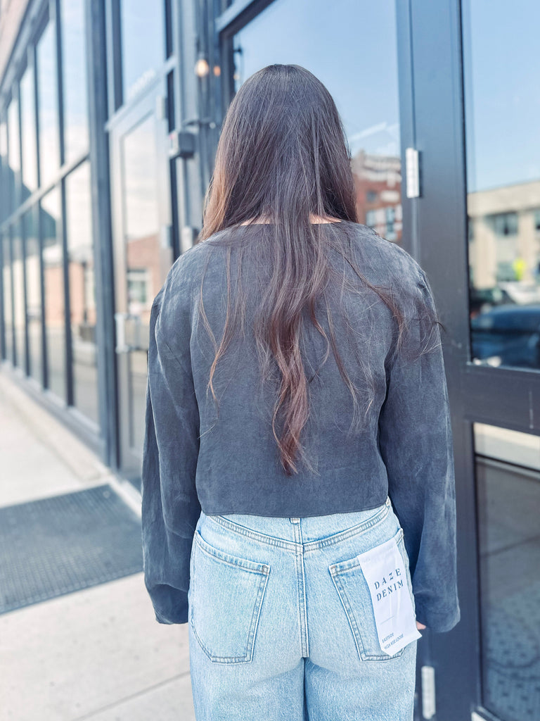 Eccentrics Boutique Shirts & Tops Bless Your Heart Faux Suede Tie Front Top
