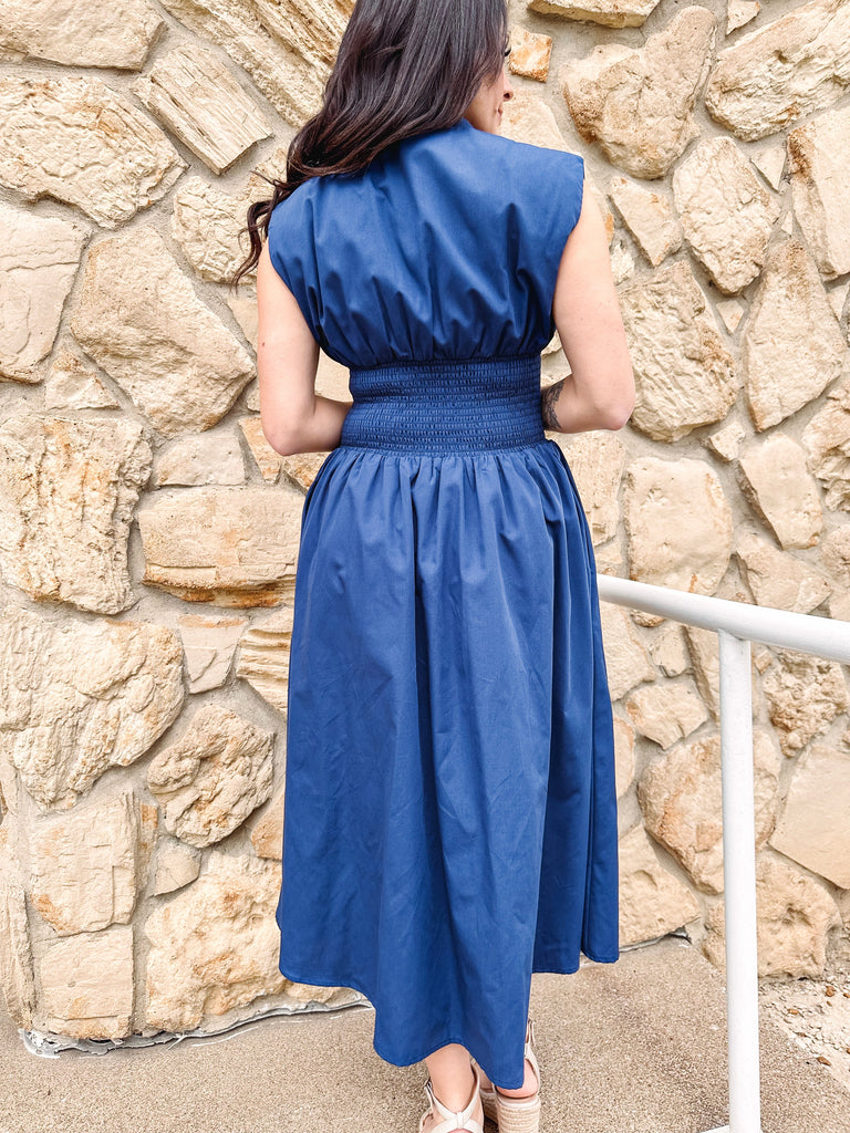 Eccentrics Boutique Dress Blue Skies Ahead Zip-Front Maxi Dress
