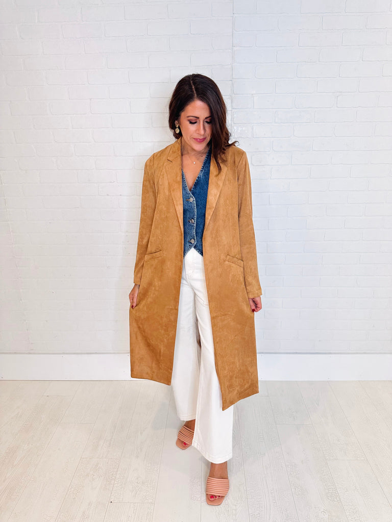 Eccentrics Boutique Jacket Called Your Bluff Faux Suede Duster