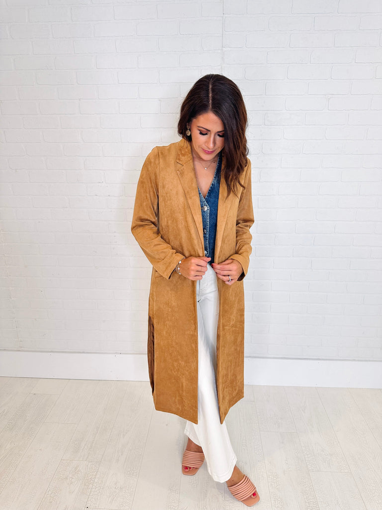 Eccentrics Boutique Jacket Called Your Bluff Faux Suede Duster