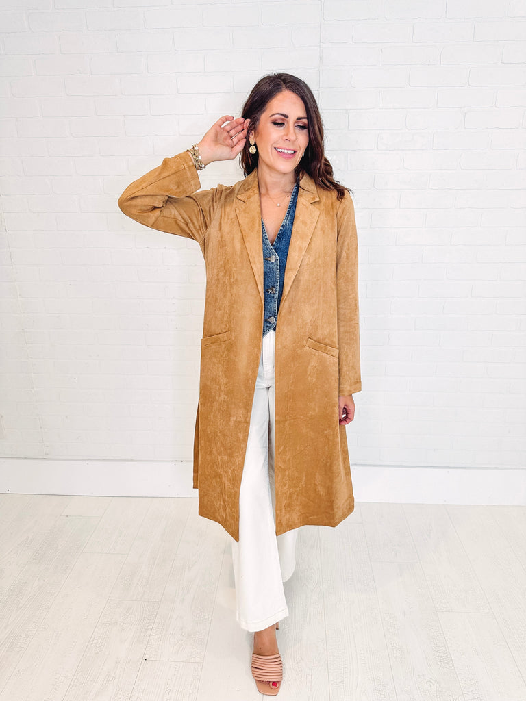 Eccentrics Boutique Jacket Called Your Bluff Faux Suede Duster