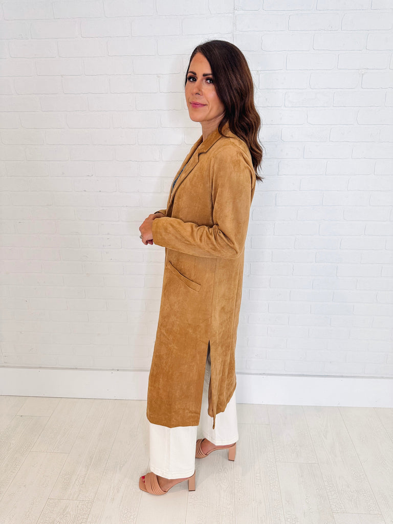 Eccentrics Boutique Jacket Called Your Bluff Faux Suede Duster