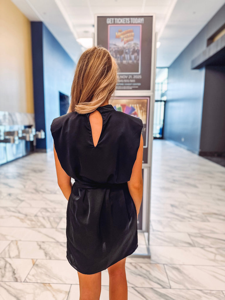 Eccentrics Boutique Dress Calliope Mini Satin Dress with Mock Neckline-- Black