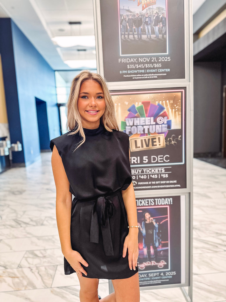 Eccentrics Boutique Dress Calliope Mini Satin Dress with Mock Neckline-- Black