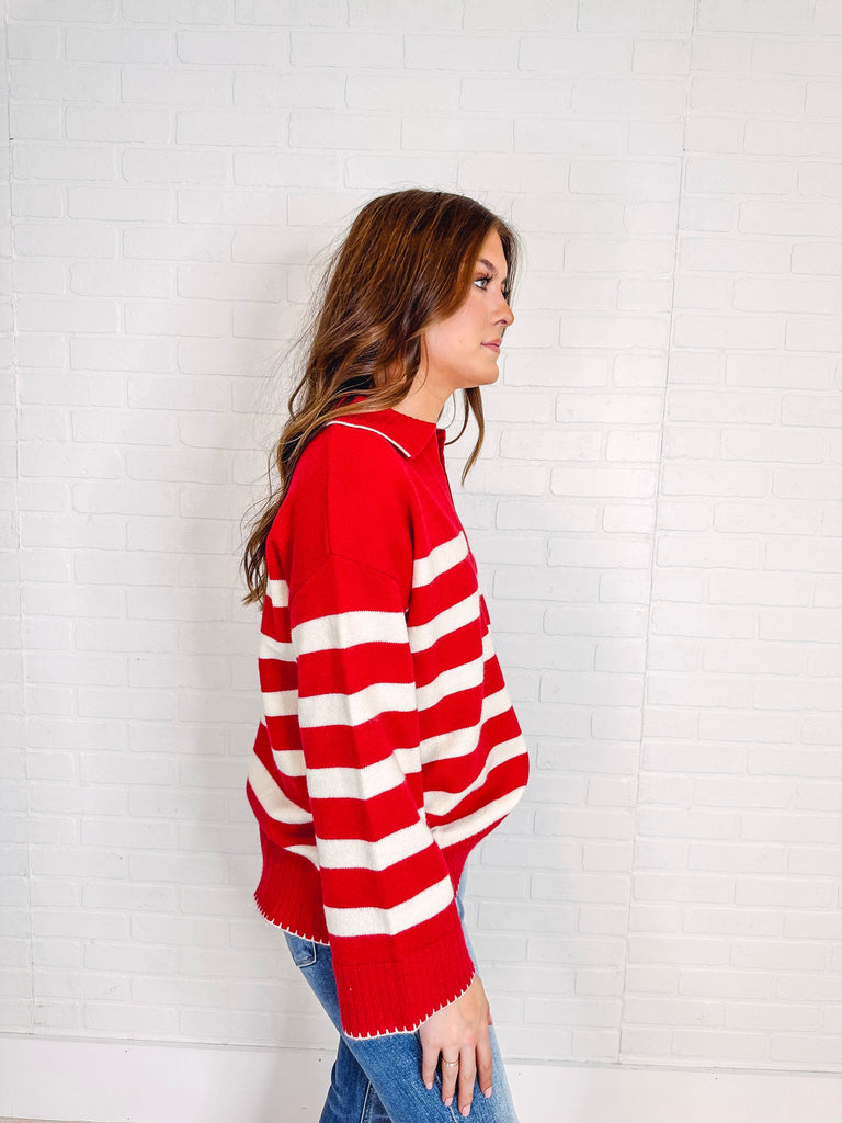 Eccentrics Boutique Sweater Candy Cane Striped Collared Sweater