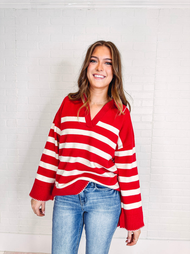 Eccentrics Boutique Sweater Candy Cane Striped Collared Sweater