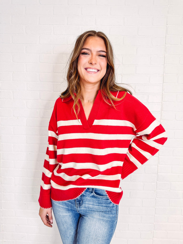 Eccentrics Boutique Sweater Candy Cane Striped Collared Sweater