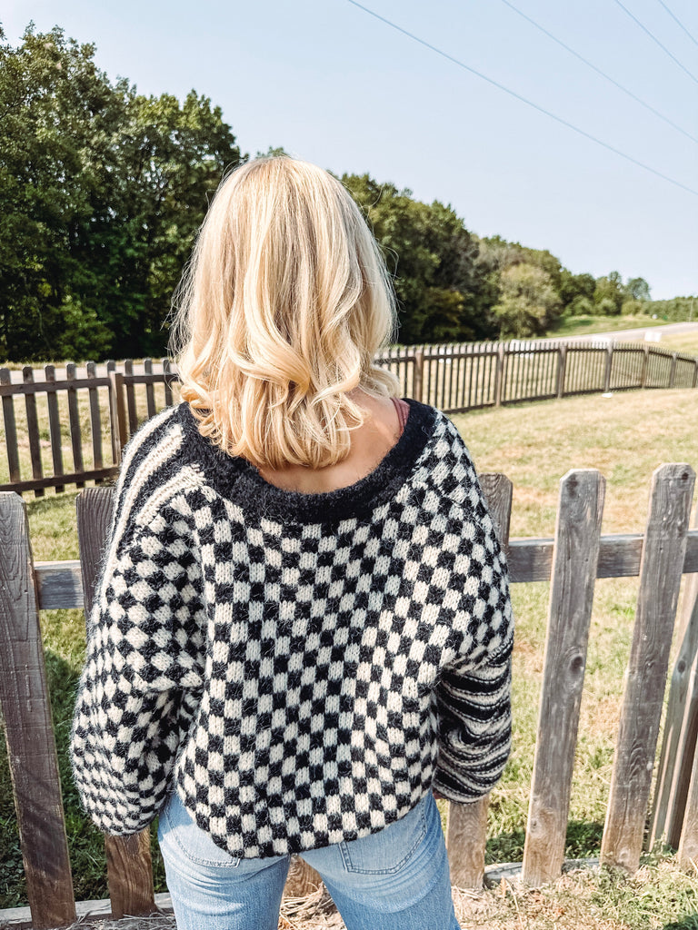 Eccentrics Boutique Sweater Checkerboard Striped Cardi