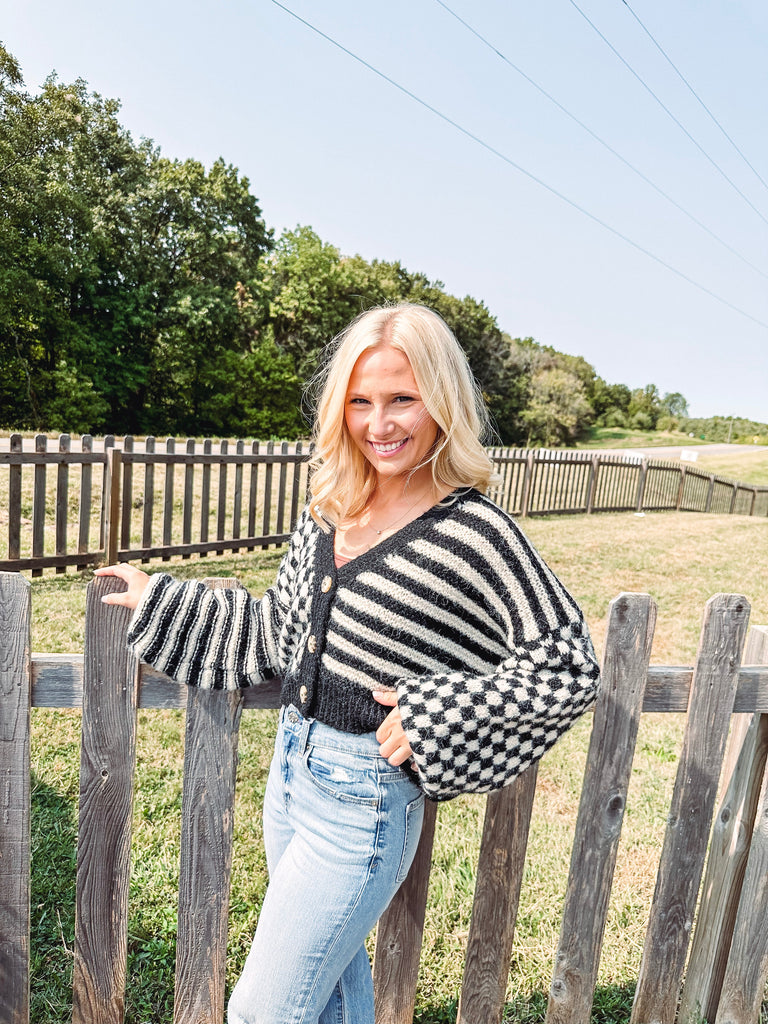 Eccentrics Boutique Sweater Checkerboard Striped Cardi