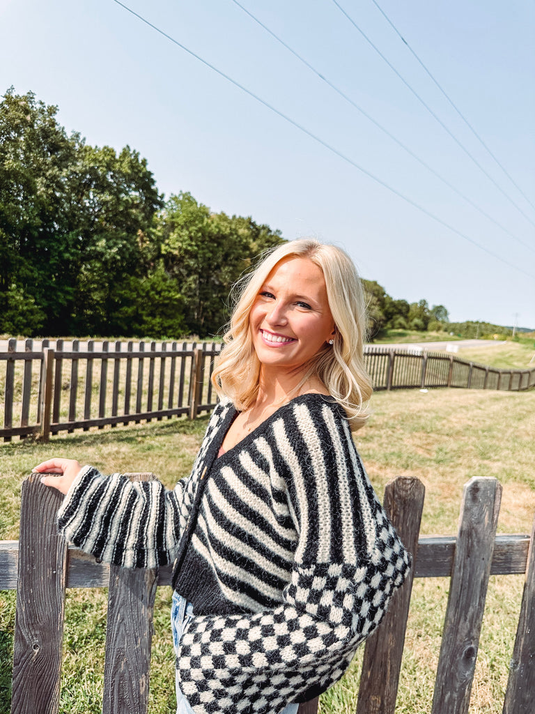 Eccentrics Boutique Sweater Checkerboard Striped Cardi