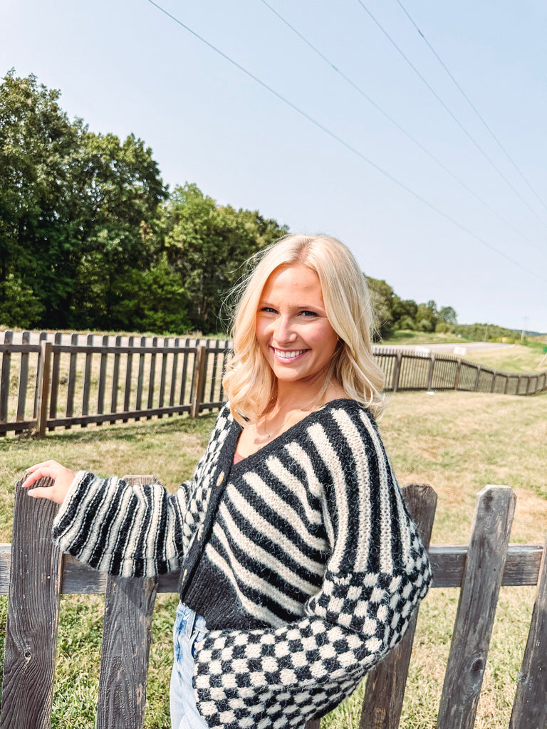 Eccentrics Boutique Sweater Checkerboard Striped Cardi