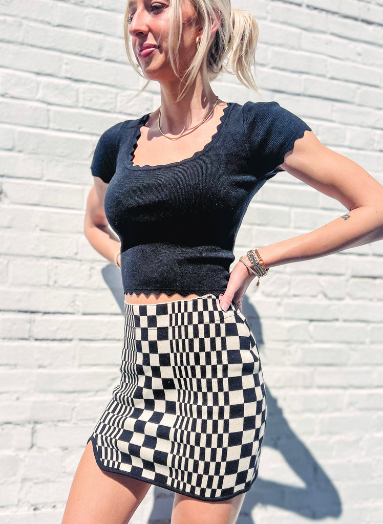Eccentrics Boutique Skirt Checkmate Patterned Knit Skirt