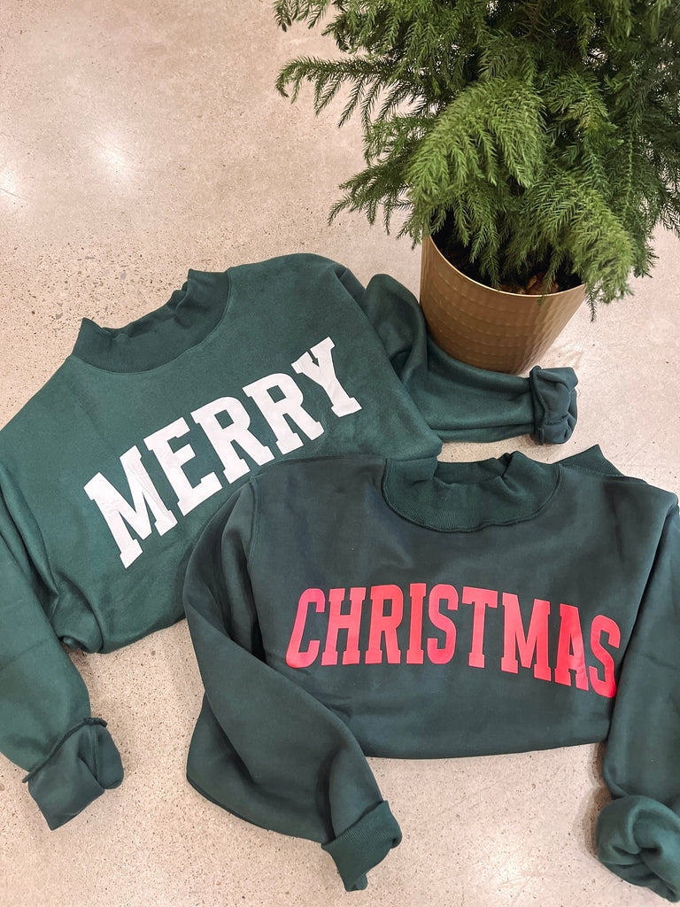 Eccentrics Boutique Sweatshirt Christmas/Merry Reversible Graphic Mock Neck Sweatshirt