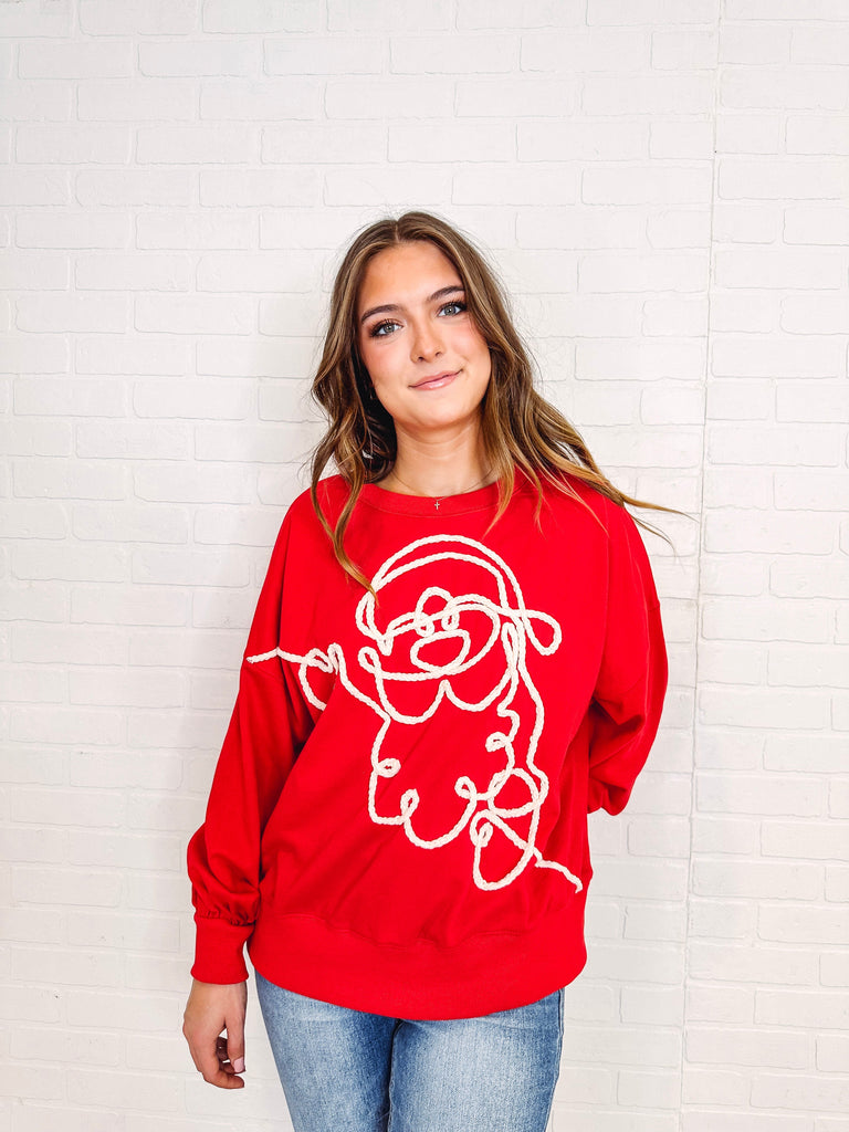 Eccentrics Boutique Sweatshirt Christmas Santa Embroidered Oversized Sweatshirt