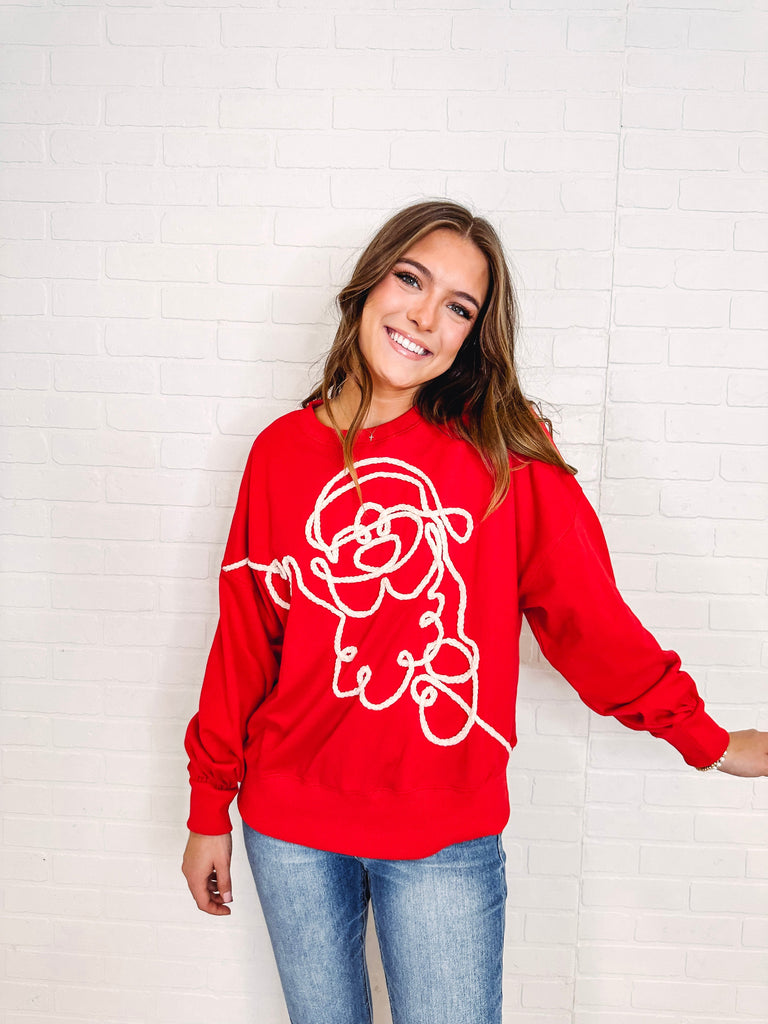 Eccentrics Boutique Sweatshirt Christmas Santa Embroidered Oversized Sweatshirt