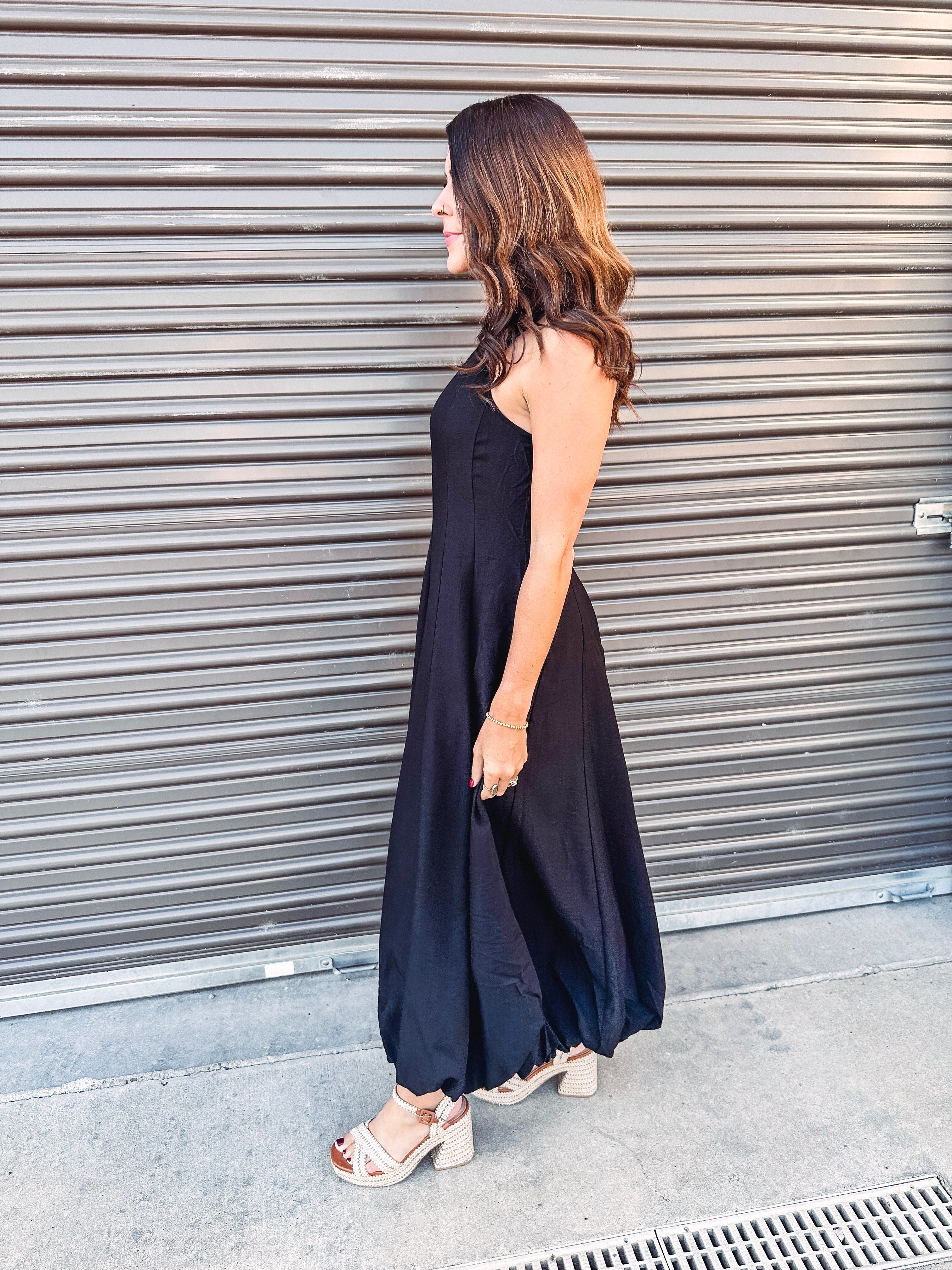 Cinder Maxi Dress with Bubble Hem Finish Black / Small Cinder Maxi Dress with Bubble Hem Finish Black / Small