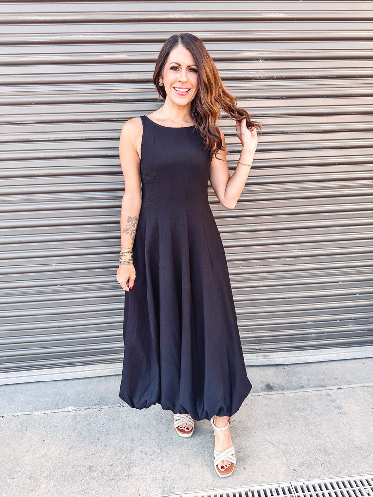 Eccentrics Boutique Dress Cinder Maxi Dress with Bubble Hem Finish