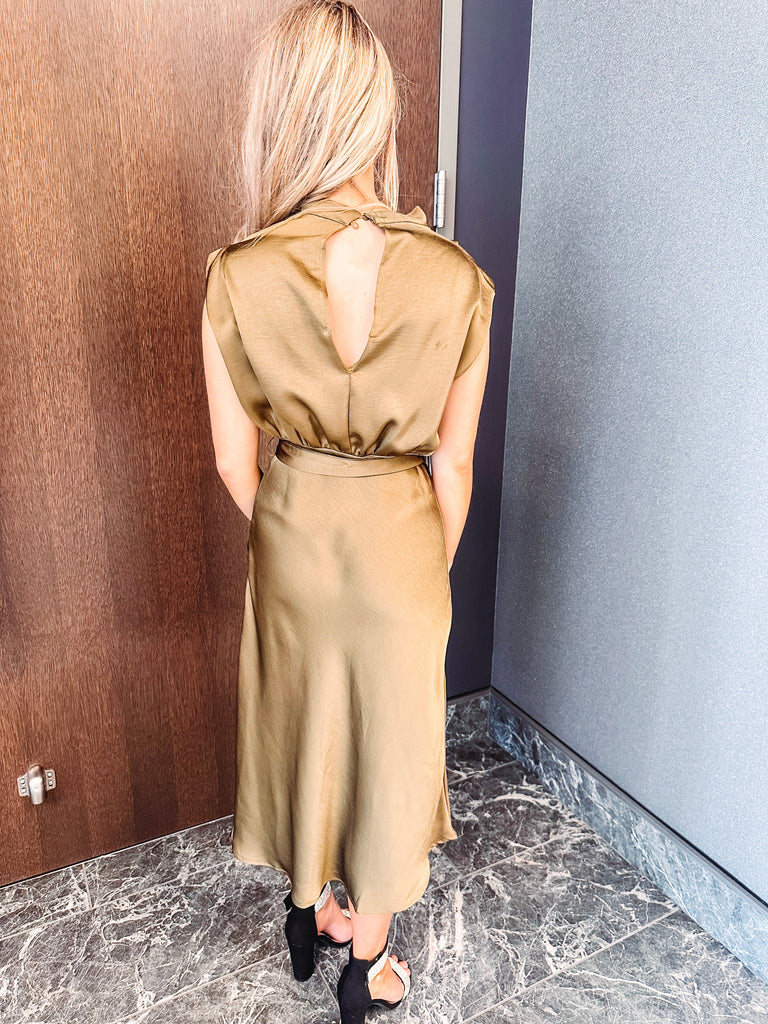 Eccentrics Boutique Dress Clio Satin Cowl Neck Midi Dress