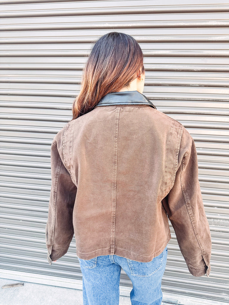 Eccentrics Boutique Jacket Cocoa Cropped Jacket with Leather Trim
