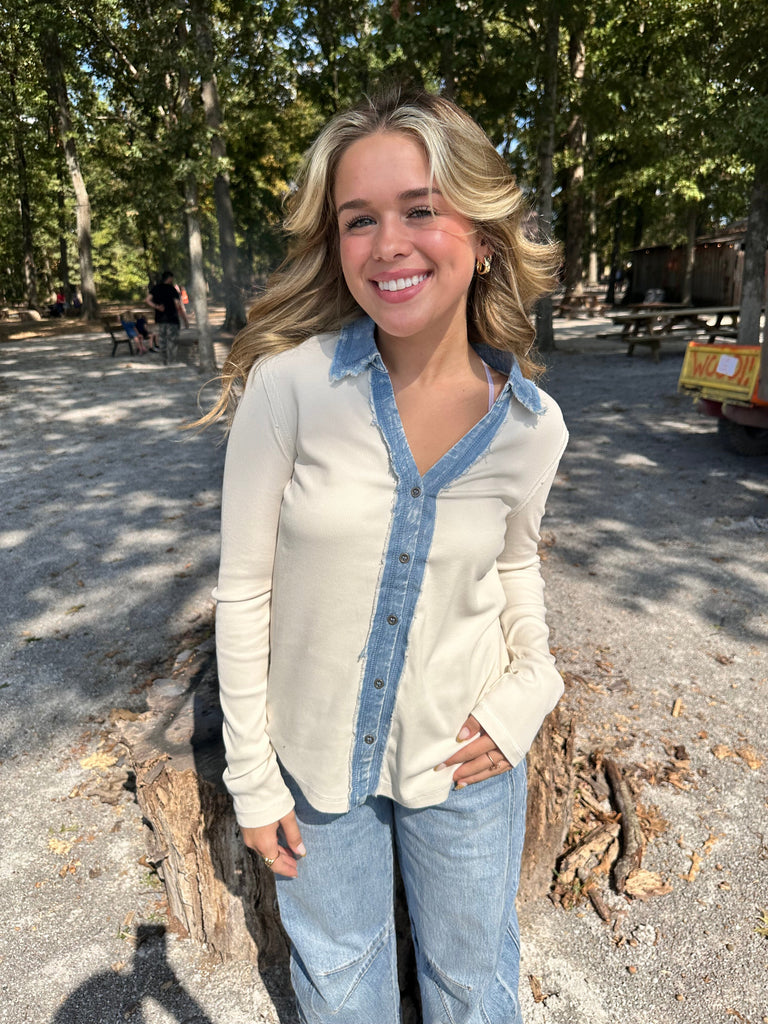 Eccentrics Boutique Shirts & Tops Cora Washed Rib Thermal Button Down Top