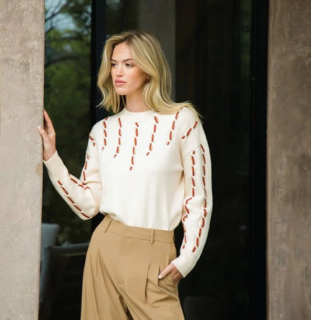 Eccentrics Boutique Sweater Cuddle Season Cable Knit Contrast Stitch Sweater