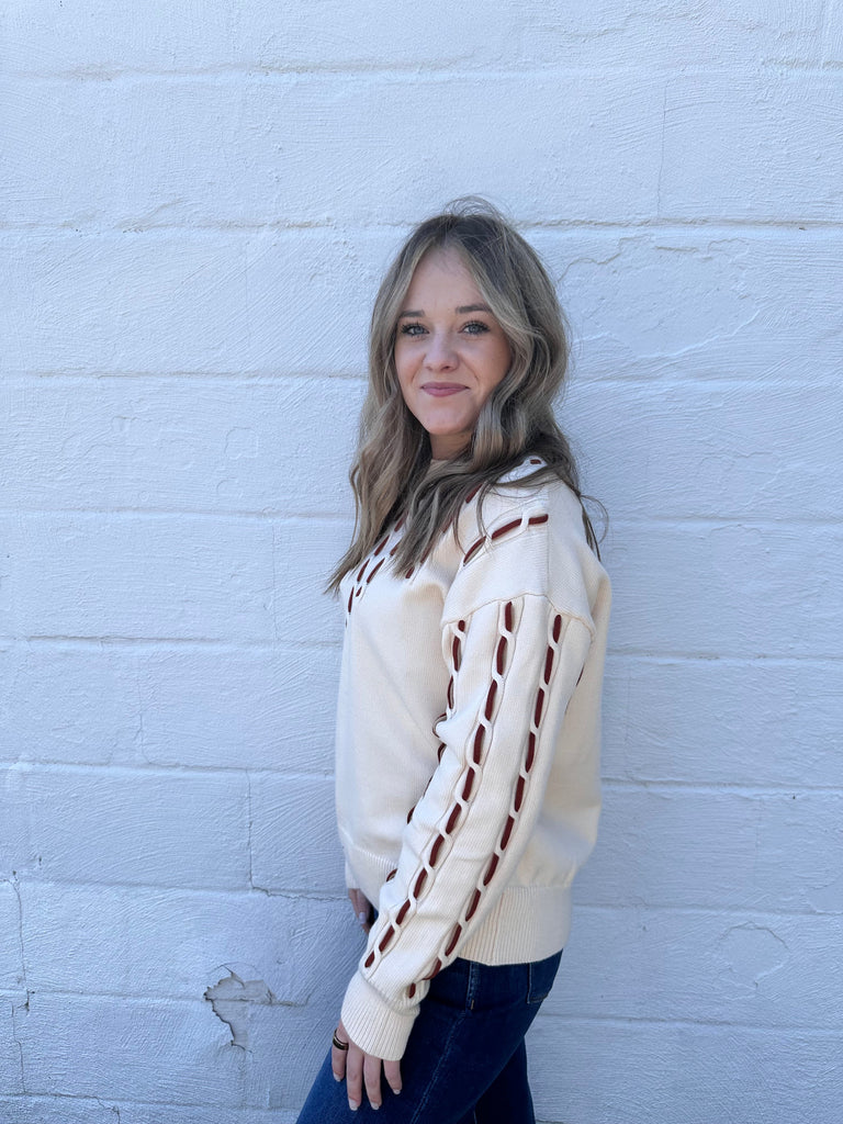 Eccentrics Boutique Sweater Cuddle Season Cable Knit Contrast Stitch Sweater